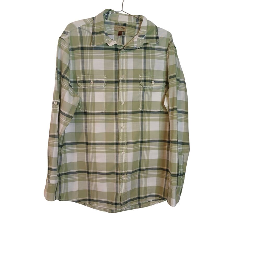 Sonoma Men’s Large Green Plaid Button Down Long Sleeve Casual Everyday Shirt